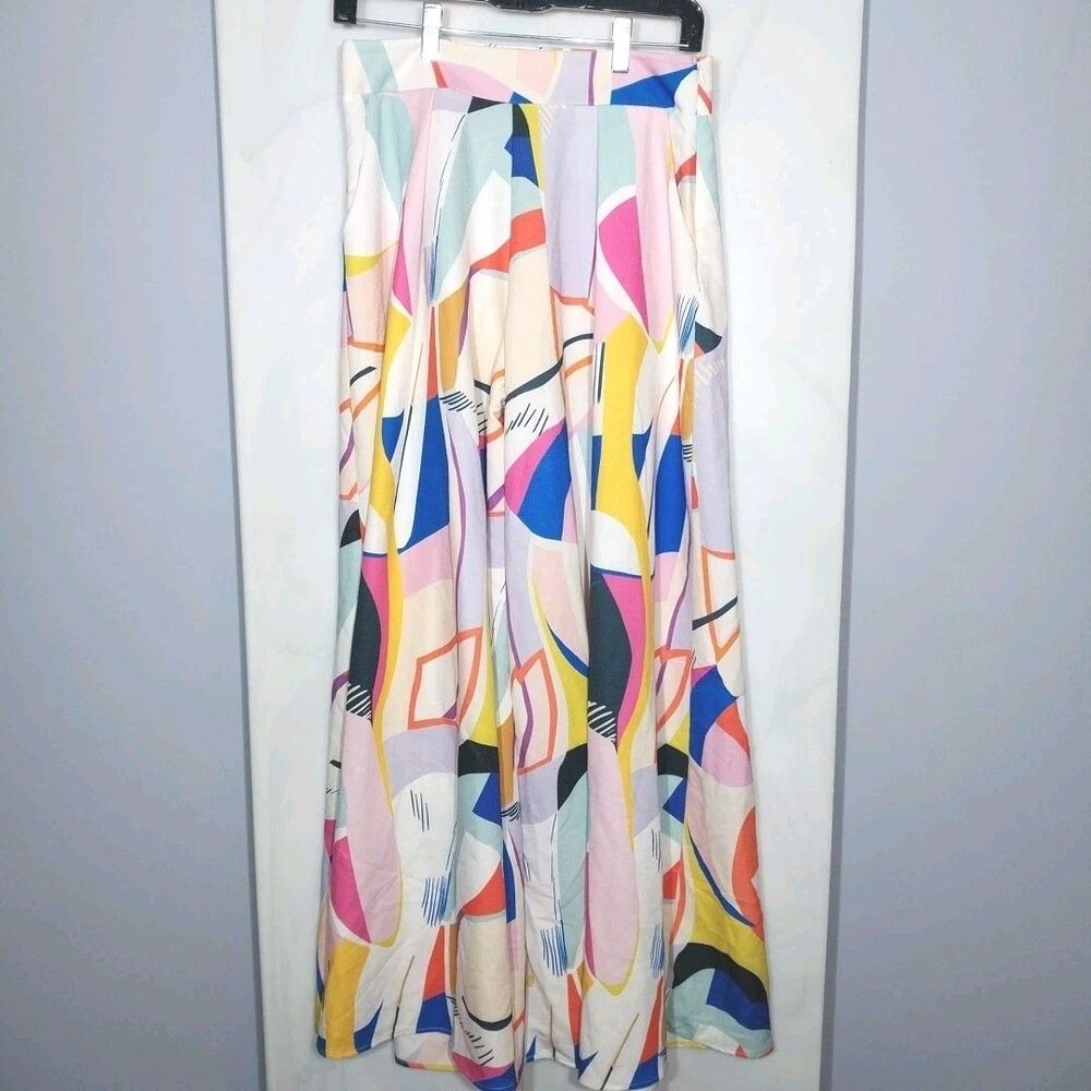 Multicolor Palazzo Pants Women's S Geometric Print Wide Leg Boho Festival Resort